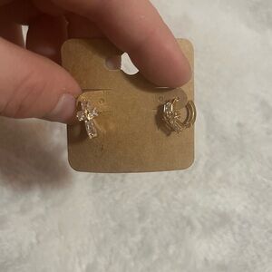 14K Gold filled Cross Hoop Earrings NWOT
